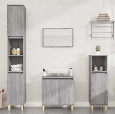Obrázek produktu pro The Living Store 3dílná sada koupelnového nábytku šedá Sonoma z materiálu na bázi dřeva