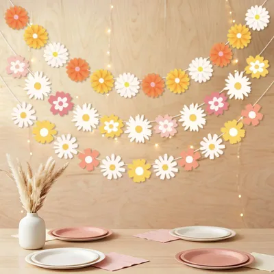 Gänseblümchen-Girlanden, 3er-Set Papierblumen Deko