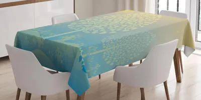 Obrázek produktu pro ABAKUHAUS Umělecký ubrus, thajský vzorový design inspirovaný orientální kulturou Asie a stromy, 140 x 170 cm, světle modrá a žlutá