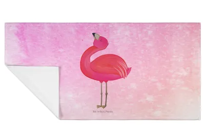 Produktbild von Mr. & Mrs. Panda Handtuch Flamingo Stolz - Aquarell Pink - Geschenk, Frotteehandtuch, Selbstliebe, Mama, Schwester, 50x100, baumwolle, Flauschtuch, Händehandtuch