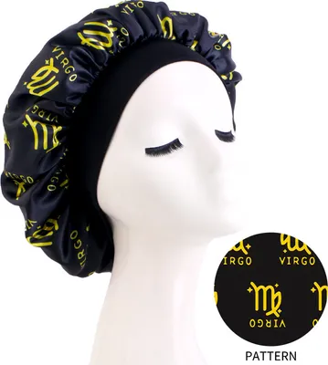 Zdjęcie produktu dla INF Elastyczna satynowa czapka do spania z nadrukiem znaku zodiaku Panna model 2