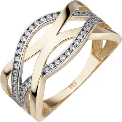 Produktbild von Ring aus 333 Gold Gelbgold bicolor mit 46 Zirkonia Goldring Breite 9,9mm Damen Innenumfang 58mm  Ø18.5mm