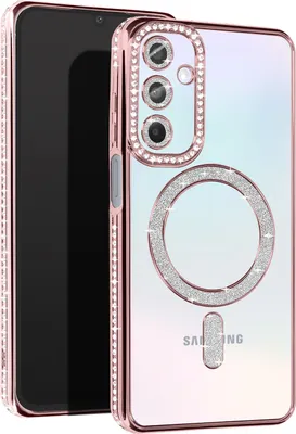 Image de Avizar, coque en diamant pour Samsung A15 – Coque MagSafe avec bordure en strass, rose champagne