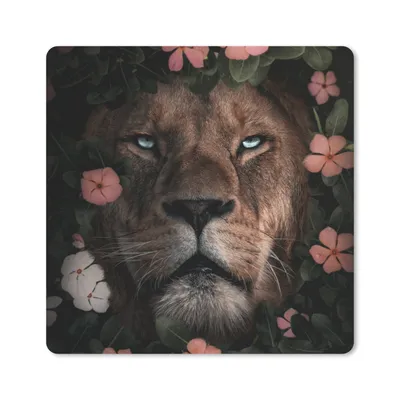 Produktbild von MuchoWow® Mauspad Mousepad Blumen - Dschungel - Löwe 20x20 cm - Mousepads - Maus Mat - Pad - Mausunterlage - Desk Mat - Bureauartikeln