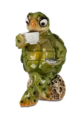 Produktbild von Deko Schildkröte mit Tasse Garten Tier Figur Skulptur Landschildkröte Objekt