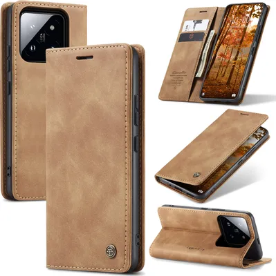 Image de Xiaomi 14 Pro Housse, rétroPolyuréthaneHousse en cuir avec fonction de support Housse de protection pour Xiaomi 14 Pro Marron