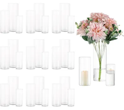 Productafbeelding van Glazen vazen, set van 10 stuks, cilinder vorm, 15/20/25 cm hoog, helder borosilicaatglas