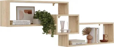 Produktbild von Wandregal Sonoma Eiche modern – Hängeregal 158,6 cm breit mit offenen Fächern, Bücherregal für Wohnzimmer, Dachschrägen & Büro