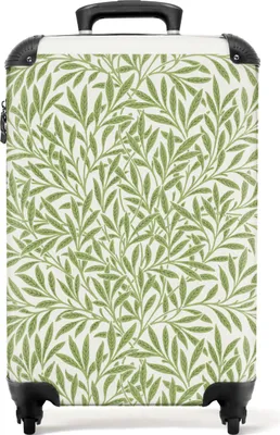Produktbild von NoBoringSuitcases.com® Koffer Handgepäck Trolley Rollkoffer Kleine Reisekoffer mit 4 Rollen - Blätter - Muster - Grün - Natur - Cabin Size < 55x40x23 cm & 55x40x20 cm - Fotokoffer - Kabinenkoffer - BoardgepäckHandgepäck Koffer 55x35x20 cm, 36L,