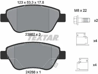 Immagine prodotto di Pastiglie freno Textar anteriori per Fiat Doblo, Opel Corsa D e Van, motori da 1,0 a 1,9 e JTD/CDTI