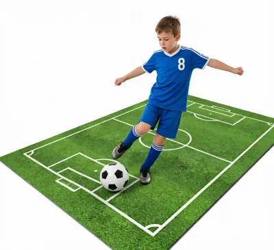 Kinder-Fußballfeldteppich, 80x120 cm, Grün, rutschfest, waschbar