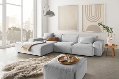 Produktbild von KAWOLA Sofa RANI Ecksofa Cord hellgrau Recamiere links