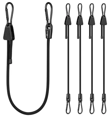 Zdjęcie produktu dla Elastyczne tkaniny z karabińczykami, 150 cm, 6 sztuk, czarne, do mocowania
