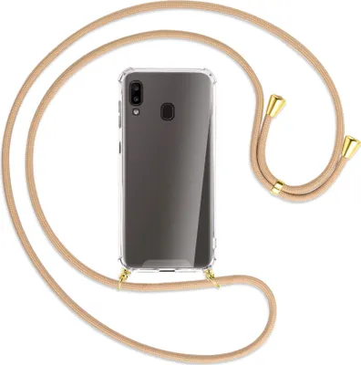 Produktbild von Handykette Backcover-Schutzhülle mit Band (Metall goldfarben) für Samsung Galaxy A20e - beige