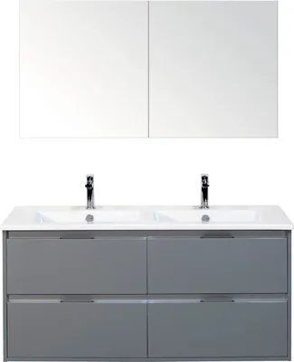 Produktbild von Sanox Badmöbel-Set Porto BxHxT 121 x 170 x 51 cm Frontfarbe eisgrün mit Doppel-Waschtisch Keramik weiß, Waschtischunters