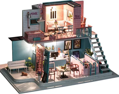 Image de ele ELEOPTION Kit de construction de maison de poupée miniature Maison en bois de bricolage avec 5 lumières LED et housse anti-poussière , Meubles de maison créatifs faits à la main 2 niveaux Modèle de construction pour adultes Enfants à des fins éducatives Cadeaux,Modèle K-034