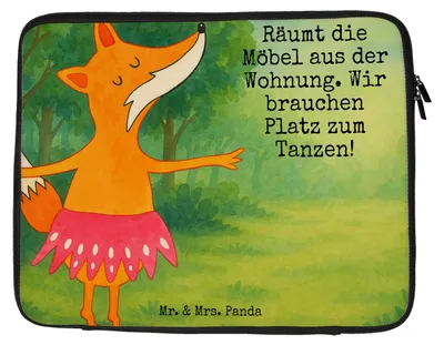 Produktbild von Mr. & Mrs. Panda Laptop Sleeve Fuchs Ballerina Design 20 x 28 cm - Weiß - Geschenk, Einladung, Hülle, Geburtstag, Yeah, Laptophülle, Ballett, Laptoptasche, Party, Tasche