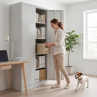 Image de Armoire métallique pour bureau et atelier Armoire à dossiers JAN H2200 900 x 2200 x 400 mm gris