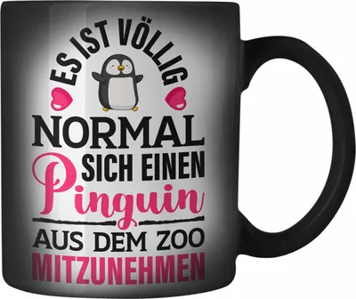 Produktbild von Trendation - Pinguin Geschenk Farbwechsel Zauber-Tasse Kinder Liebe Spruch Kollegin Freundin Karabiner Farbwechsel Zauber-Tasse Edelstahl Pinguin Liebhaber Lustig (Schwarz)