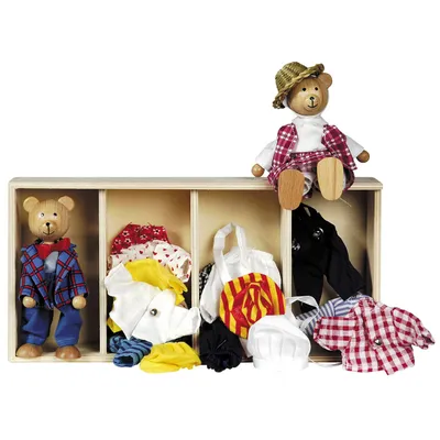 Image de Goki Dollhouse Poupées ours + vêtements