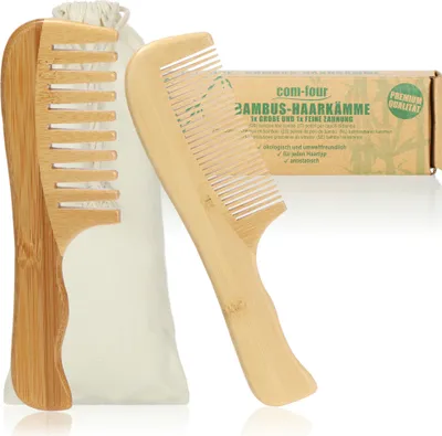 Produktbild von COM-FOUR® 2-teiliges Premium Set Bambus-Haarkamm, Haarkämme aus Bambusholz, nachhaltiger Holzkamm aus Massivholz, Frisierkämme für jeden Haartyp