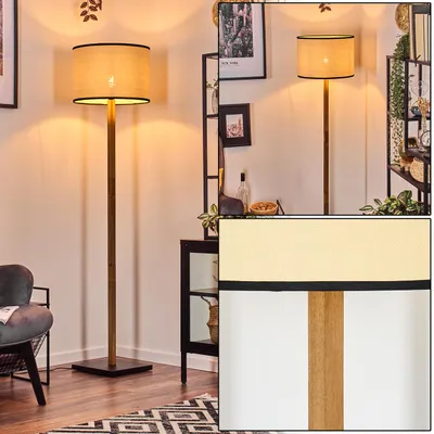 Produktbild von Tamarispa Stehlampe mit Holzfuß und Schirm aus Papiergeflecht