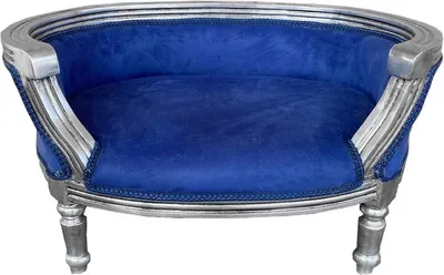 Image de Casa Padrino Canapé baroque pour chiens et chats bleu royal / argent - Lit pour chien et chat fait main de style baroque - Meubles pour animaux de style baroque