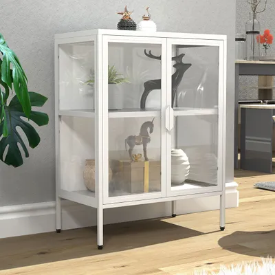 Produktbild von VCM Glasvitrine stehend | Vitrine Glas mit ESG-Sicherheitsglas | Maße ca. H. 80 x B. 60 x T. 35 cm | Standvitrine Glas | Modern und platzsparend | Glas Vitrinenschrank – Floka S