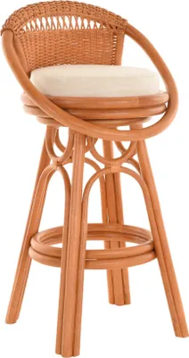 Produktbild von KRINES HOME Exklusiver Barhocker / Küchenhocker mit Drehfunktion aus Natur Rattan Hoher Hocker Barstuhl Barsessel (Terracotta exklusiv)