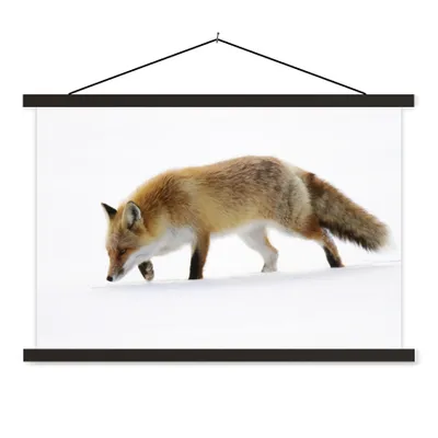 Produktbild von MuchoWow® Textilposter Fuchs - Schnee - Weiß 120x80 cm mit schwarzem Rahmen - Wanddeko