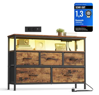 Produktbild von SONGMICS Kommode, 5 Schubladen, 1 Ablage, Sideboard mit Ladestation