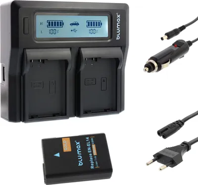 Produktbild von 1x Akku + Lader für Nikon EN-EL14  D3300  D5500 D5600 P7700 P7800 1300 mAh