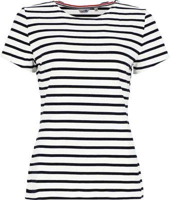 Produktbild von modAS Bretonisches Damenshirt T-Shirt Gestreift mit Rundhalsausschnitt - Ringelshirt Streifenshirt aus Baumwolle in Weiß/Blau Größe 40