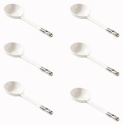 Keramik-Suppenlöffel, 6 Stück, mit Silbergriff, 16,5 cm