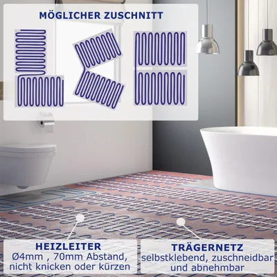 Produktbild von VILSTEIN© | Elektrische Fußbodenheizung 150W/m² TWIN Technologie Elektro Komplett-Set | 14m² - 28m