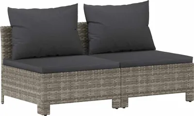 A two-seater outdoor sofa with dark gray cushions on a white background.