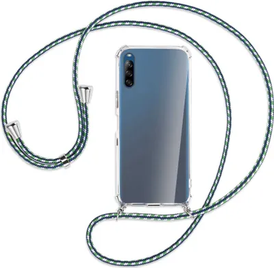 Produktbild von Handykette Backcover-Schutzhülle mit Band (Metall silberfarben) für Sony Xperia L4 - grün/blau/weiß