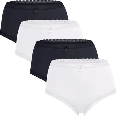Produktbild von Celodoro Damen Eco Taillenslip aus Modal (4er Pack), Maxi-Slip mit Spitze und Schleife - Schwarz-Weiss-Mix M