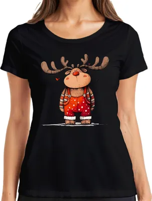 Produktbild von Niedliches Rentier Lichterkette Rotnase Weihnachten Geschenk Damen T-Shirt, Schwarz, 3XL