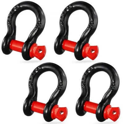 Image de lot de 4 manilles 1/2 D-Ring avec tige à visser 5/8 pouce - 17637 lbs de résistance à la rupture - Connecteurs haute résistance pour applications commerciales