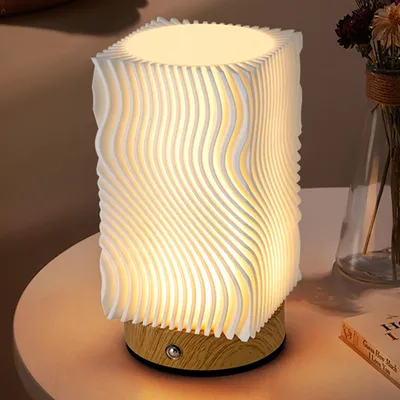 Produktbild von Nachttischlampe, 3 Lichtfarben, Touch Dimmbar Tischlampe mit Wellenmuster, mit USB-Ladefunktion, für Schlafzimmer, Kinderzimmer