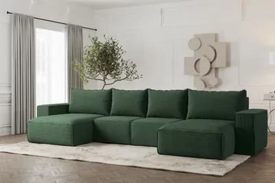 Produktbild von Wohnlandschaft U-Form Sofa ESTELLE mit Schlaffunktion in Stoff Poso Grün