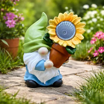 Produktbild von Solar-Gartenfigur Zwerg mit Blume