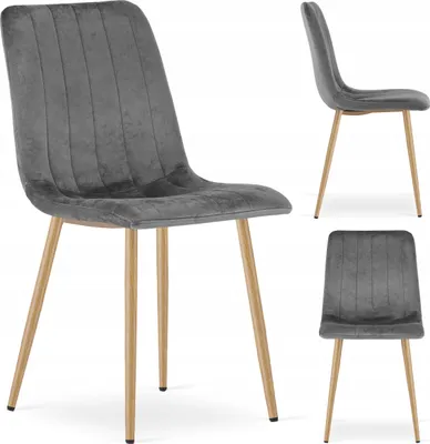 Zdjęcie produktu dla Krzesło Tapicerowane Welurowe Velvet do Salonu Kuchni Jadalni Szare Simple