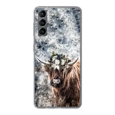 Produktbild von MuchoWow® Handyhülle Schutzhülle Hülle für Samsung Galaxy S21 Schottischer Highlander - Rauch - Blumen Silikon Softcase Handy Hülle - Softcase