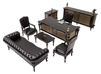 Produktbild von Klassische Büromöbel Arbeitstisch Art déco Kommode Sitzgruppe 7tlg Homeofficeset