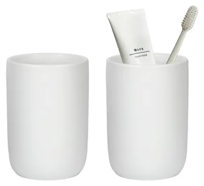 Immagine prodotto di Set di 2 bicchieri per il dentifricio in Vetroceramica, diametro 7 cm, altezza 12 cm, colore bianco