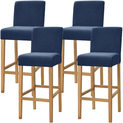 Barhockerbezüge aus Samt, Set mit 4, marineblau, rutschfest