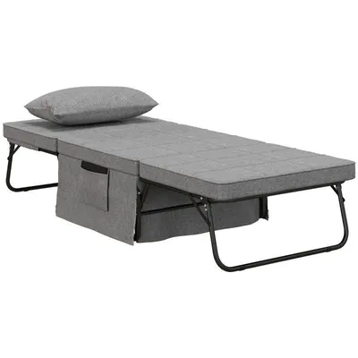 Produktbild von Klappbett – 4-in-1-Klappbett – Gästebett – Höhenverstellbar – Inkl. Matratze, Seitentaschen, Metallrahmen – 188 x 75 x 38 cm – Grau