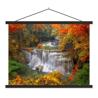 Produktbild von MuchoWow® Textilposter Bäume - Wasserfall - Herbst 40x30 cm mit schwarzem Rahmen - Dekorationen